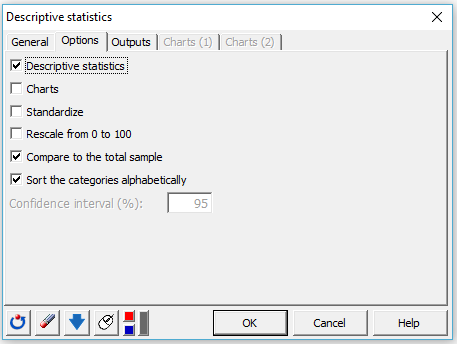 Descriptive Statistics Options Tab