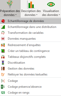 Menu PrÃ©paration des donnÃ©es dans XLSTAT