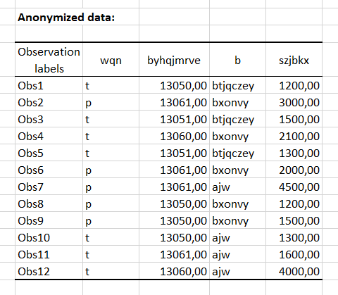 Data anonymization results in XLSTAT