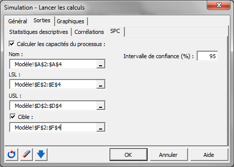 Simulation : Boîte de dialogue - Sorties - SPC