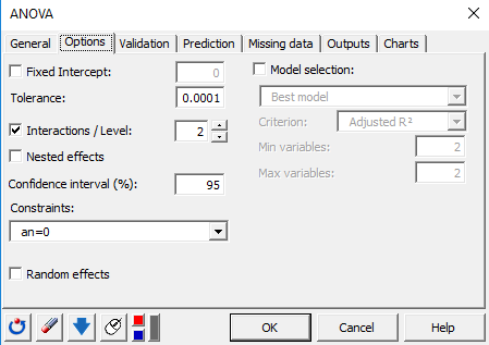 XLSTAT ANOVA Dialog Box options tab
