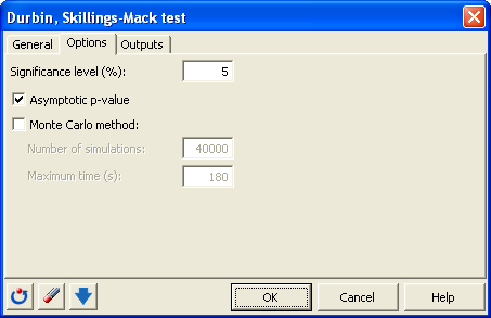 dialog box durbin test options dialog box durbin test options