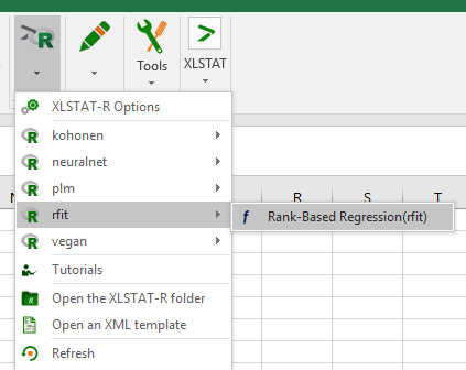 XLSTAT-R Menu rank based regression rfit