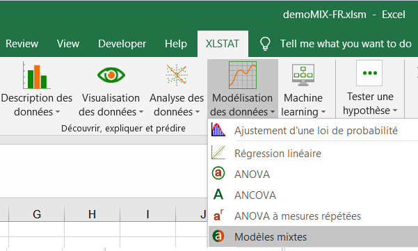 Menu XLSTAT - Modélisation des données - Modèles mixtes