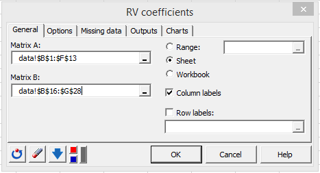 RV coefficient dialog box
