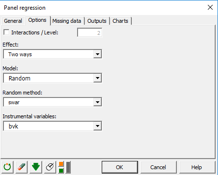 XLSTAT-R Panel Regression in Excel, Dialog Box, Options Tab