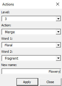 XLSTAT sensory wheel actions dialog box