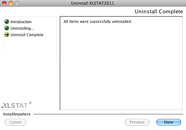 Uninstall XLSTAT on Mac OS X - Uninstallation successful