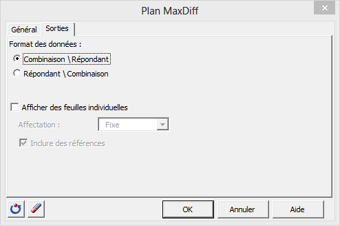 XLSTAT boîte Plan Maxdiff onglet Sorties