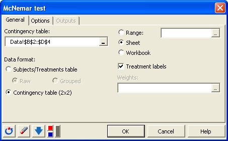 dialog box McNemar dialog box McNemar
