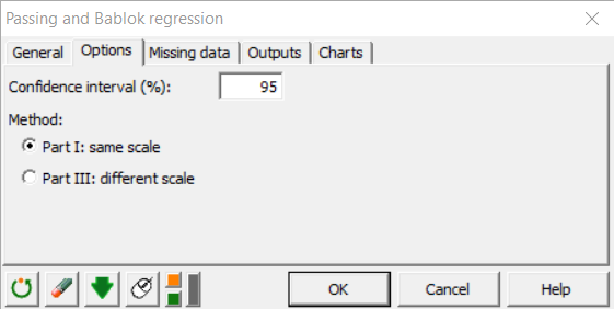 Passing Bablok dialog box in XLSTAT