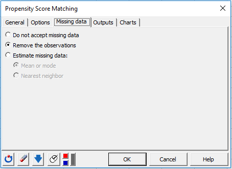 XLSTAT Propensity Score Matching, Missing Data tab