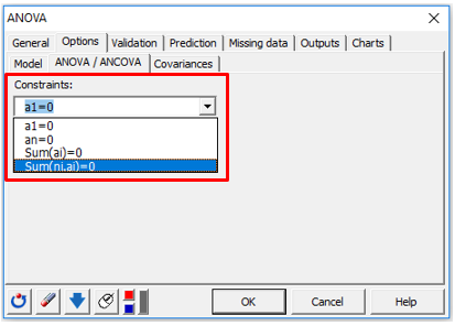 XLSTAT Anova dialog box