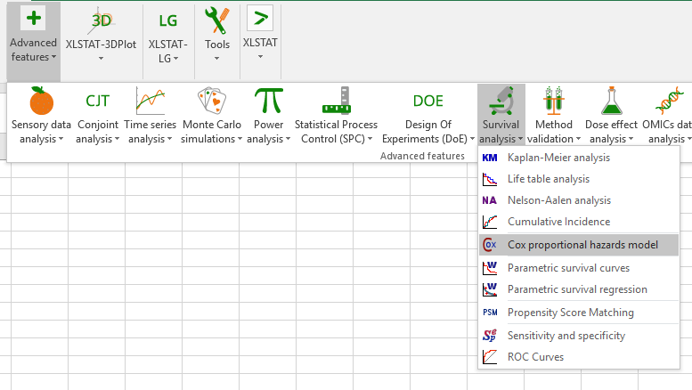 XLSTAT Survival Analysis menu
