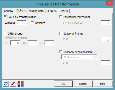 time series transformation dialog box