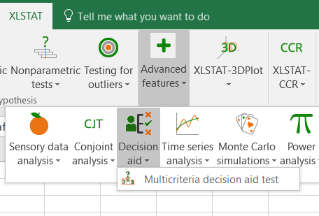 Decision aid menu in XLSTAT