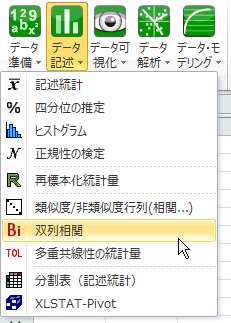 menu biserial correlation