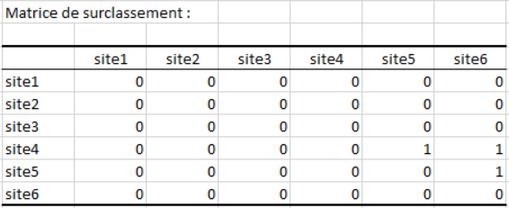 Sorties ELECTRE1 :Matrice de surclassement de sites