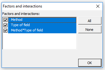 Factors and interactions window
