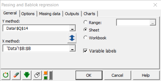 Passing Bablok dialog box in XLSTAT
