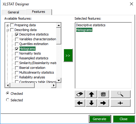 XLSTAT designer: Feeding the application with features