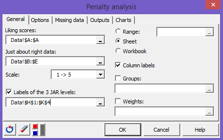 penalty analysis XLSTAT general tab