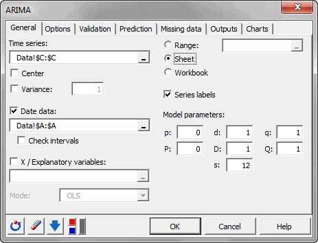 dialog box arima general