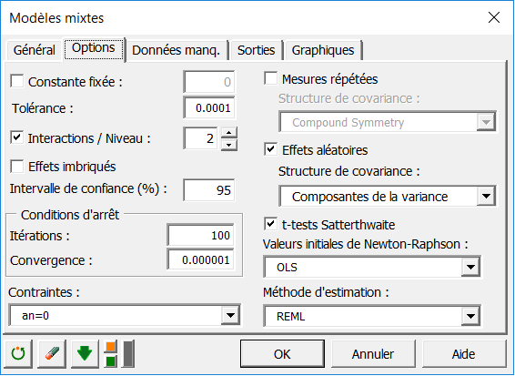 Boîte de dialogue XLSTAT - Modèles mixtes