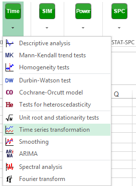 time series menu transformation