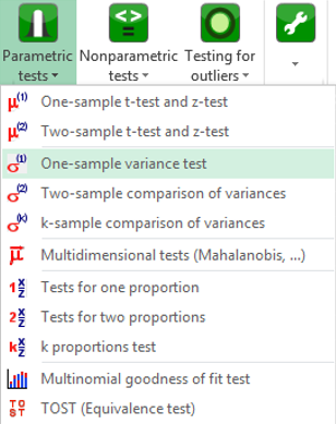 xlstat parametric tests menu