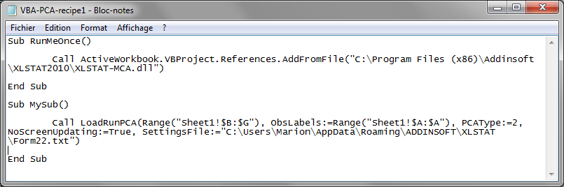 VBA code in XLSTAT